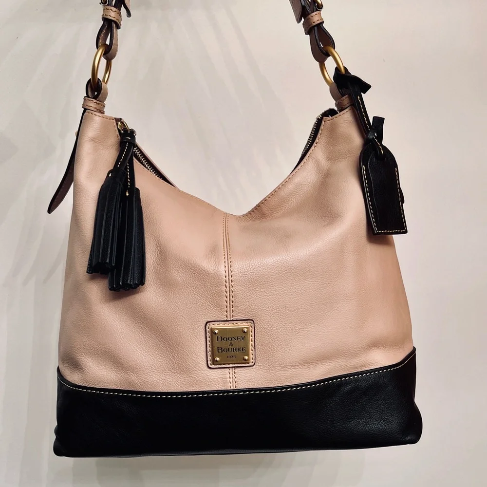 Dooney & Bourke tan and Black Leather Hobo Bag